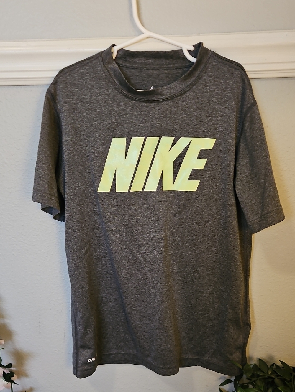 Nike Short-Sleeve Heather Gray Tee with Neon Yellow Logo